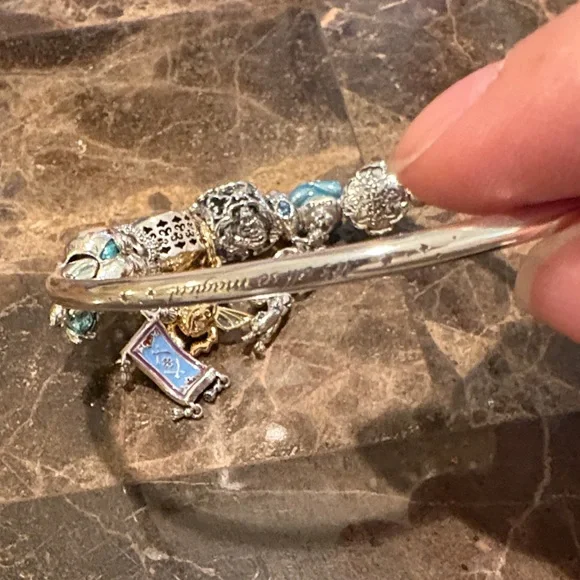 Pandora Silver Charm Bracelet with Blue and Gold Accents - Picture 6 of 13